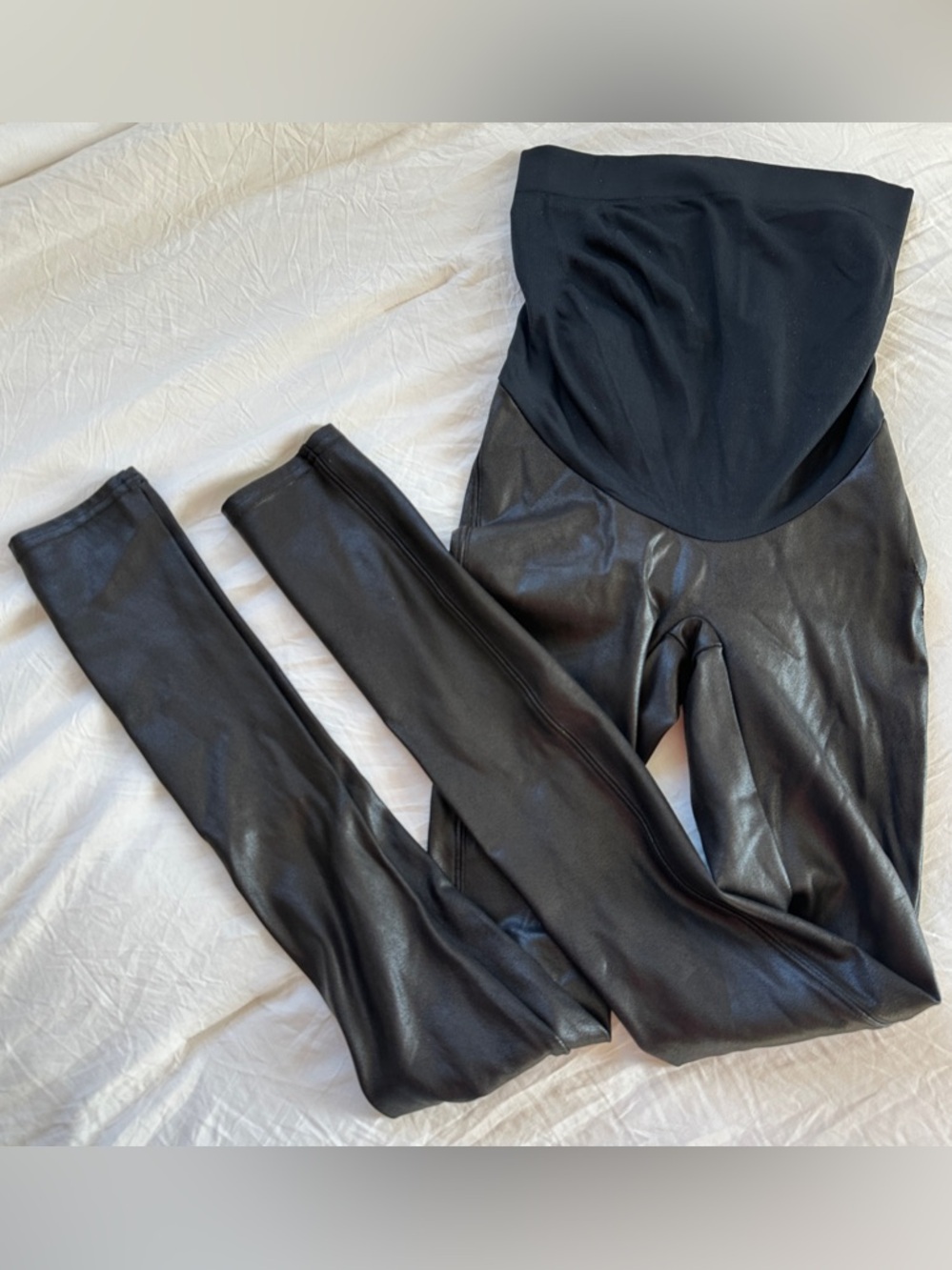 SPANX Mama Maternity Faux Leather Black Leggings Size XS 20201R *FLAW*